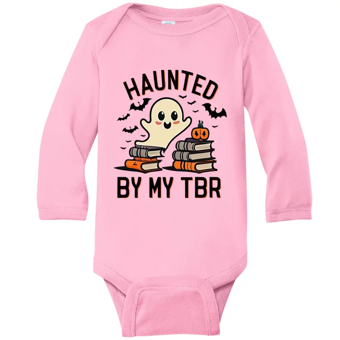 Haunted By My Tbr Boo Halloween Book Baby Long Sleeve Bodysuit