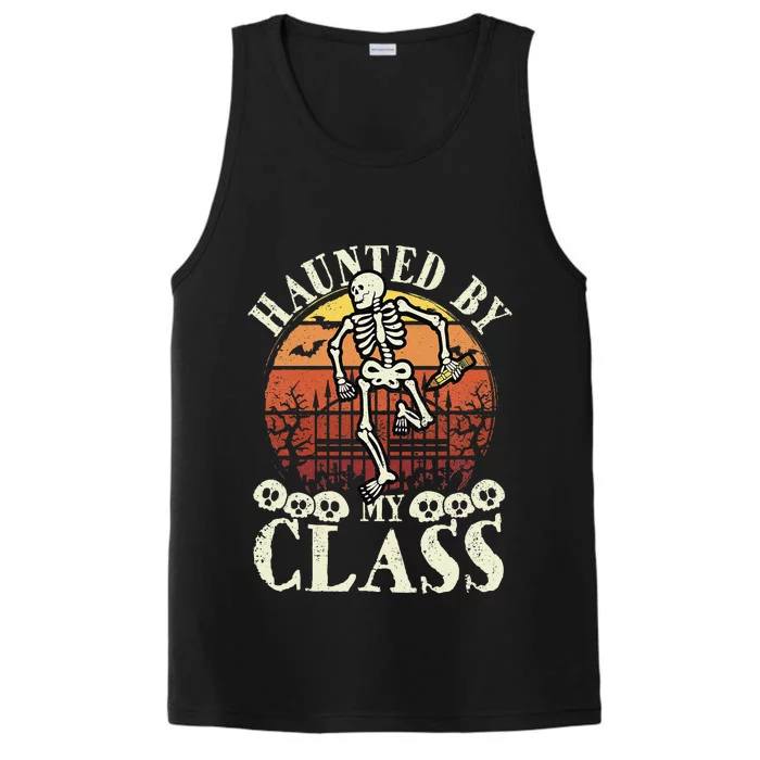 Haunted By My Class Spooky Skeleton Halloween Teacher Funny Performance Tank