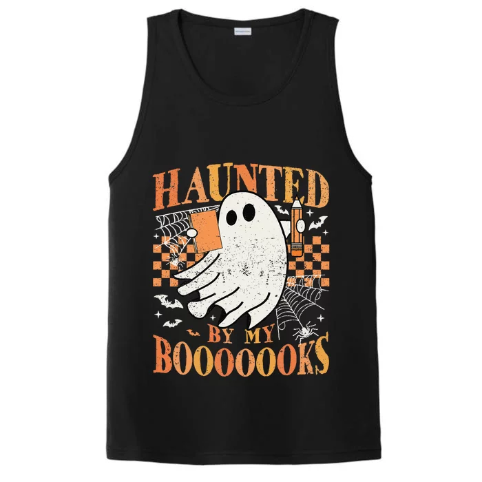 Haunted By My Books Ghost Halloween Teacher Librarian Performance Tank