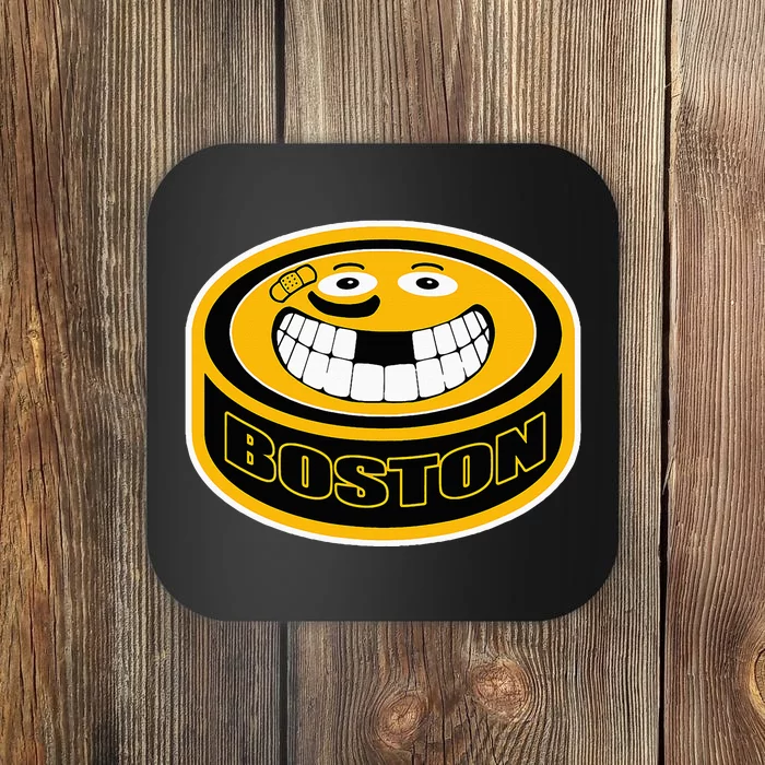 Hockey Boston Mass. Puck Smile Face Gift Coaster