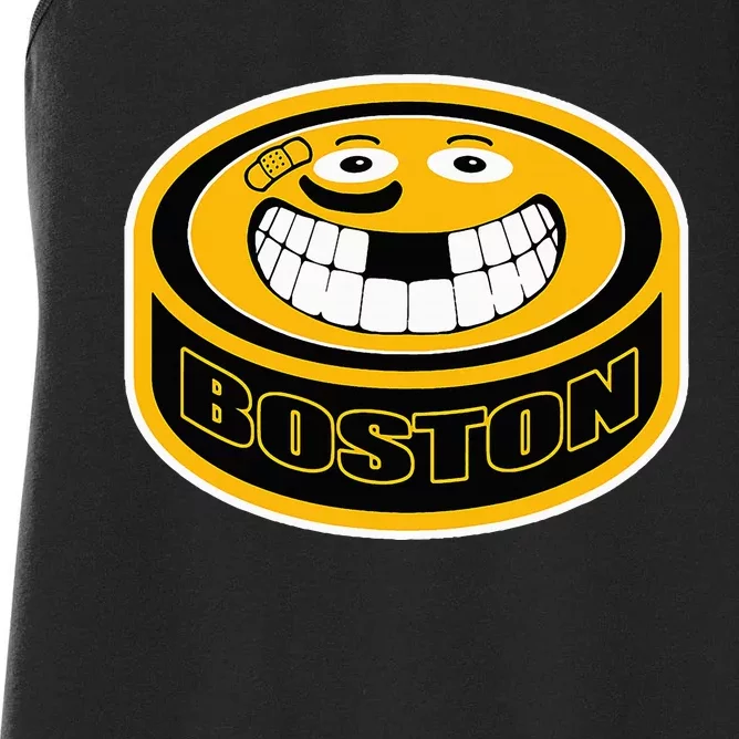 Hockey Boston Mass. Puck Smile Face Gift Women's Racerback Tank