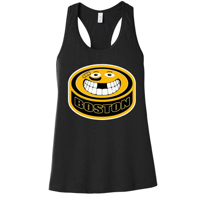 Hockey Boston Mass. Puck Smile Face Gift Women's Racerback Tank