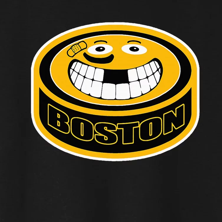 Hockey Boston Mass. Puck Smile Face Gift Women's Crop Top Tee