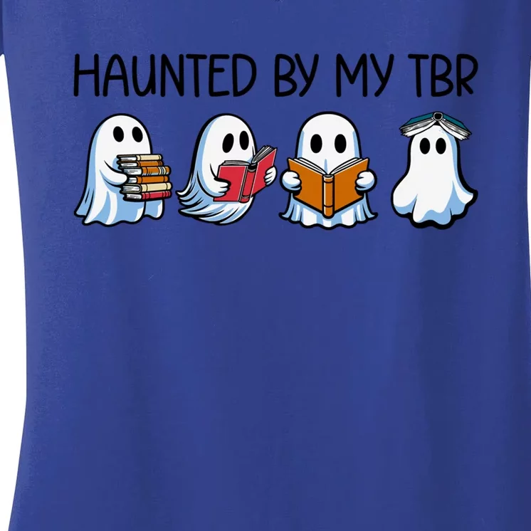 Haunted By My Tbr Funny Ghosts Reading Halloween Books Gift Women's V-Neck T-Shirt