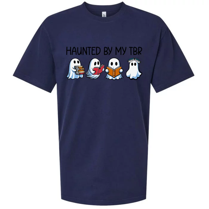 Haunted By My Tbr Funny Ghosts Reading Halloween Books Gift Sueded Cloud Jersey T-Shirt