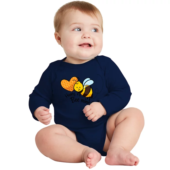 Honey Bee Mine! Couples Valentine's Day Bumble Bee Graphic Cool Gift Baby Long Sleeve Bodysuit