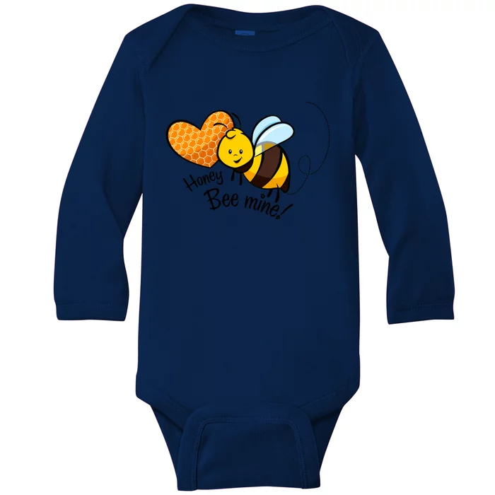 Honey Bee Mine! Couples Valentine's Day Bumble Bee Graphic Cool Gift Baby Long Sleeve Bodysuit