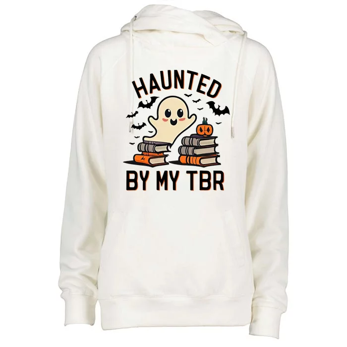 Haunted By My Tbr Boo Halloween Book Womens Funnel Neck Pullover Hood