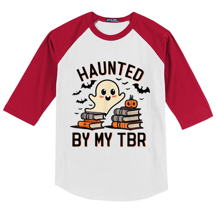 Haunted By My Tbr Boo Halloween Book Kids Colorblock Raglan Jersey