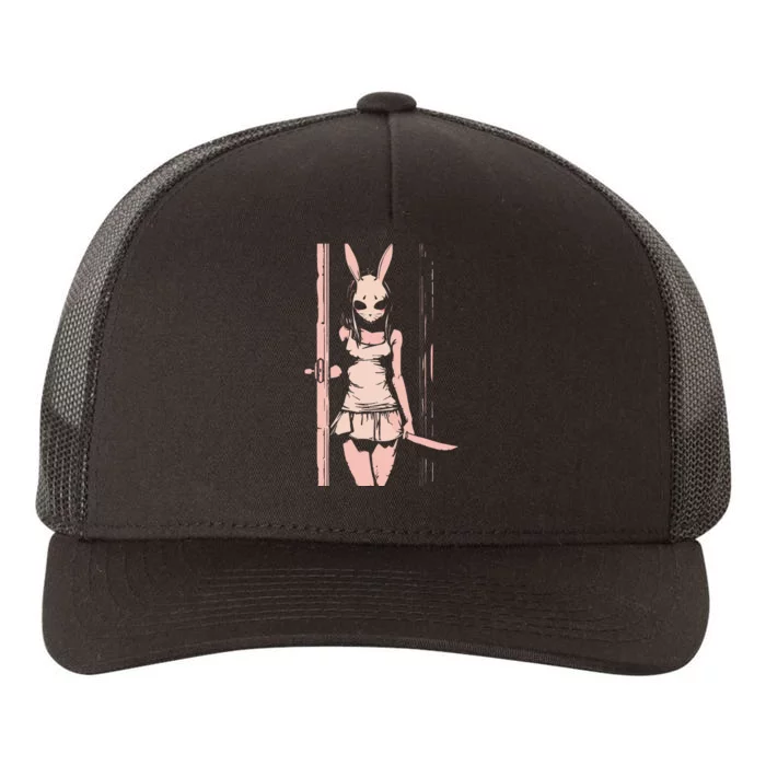 Horror Bunny Mask Slasher Anime Alt Creepy Pastel Goth Yupoong Adult 5-Panel Trucker Hat