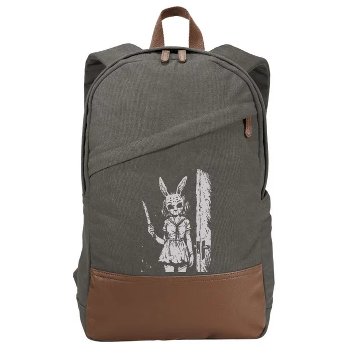 Horror Bunny Mask Rabbit Alt Goth Slasher Creepy Anime Cotton Canvas Backpack