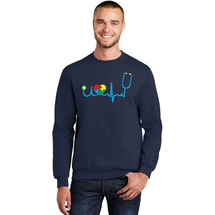 Heart Beat Nurse Autism Awareness Day Cute Gift Nurses Tall Sweatshirt