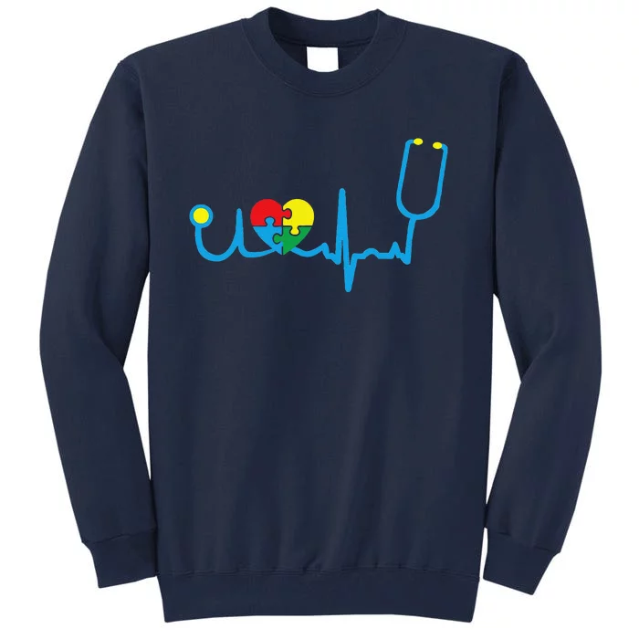 Heart Beat Nurse Autism Awareness Day Cute Gift Nurses Tall Sweatshirt