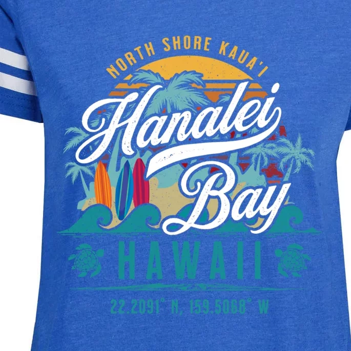 Hanalei Bay North Shore Kauai Hawaii Retro Sun Surf Fishing Gift Enza Ladies Jersey Football T-Shirt