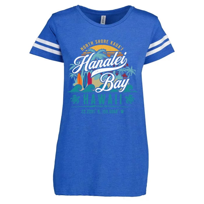 Hanalei Bay North Shore Kauai Hawaii Retro Sun Surf Fishing Gift Enza Ladies Jersey Football T-Shirt