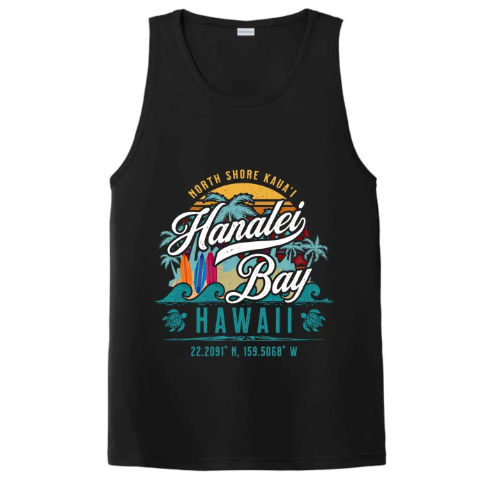 Hanalei Bay North Shore Kauai Hawaii Retro Sun Surf Fishing Meaningful Gift Performance Tank