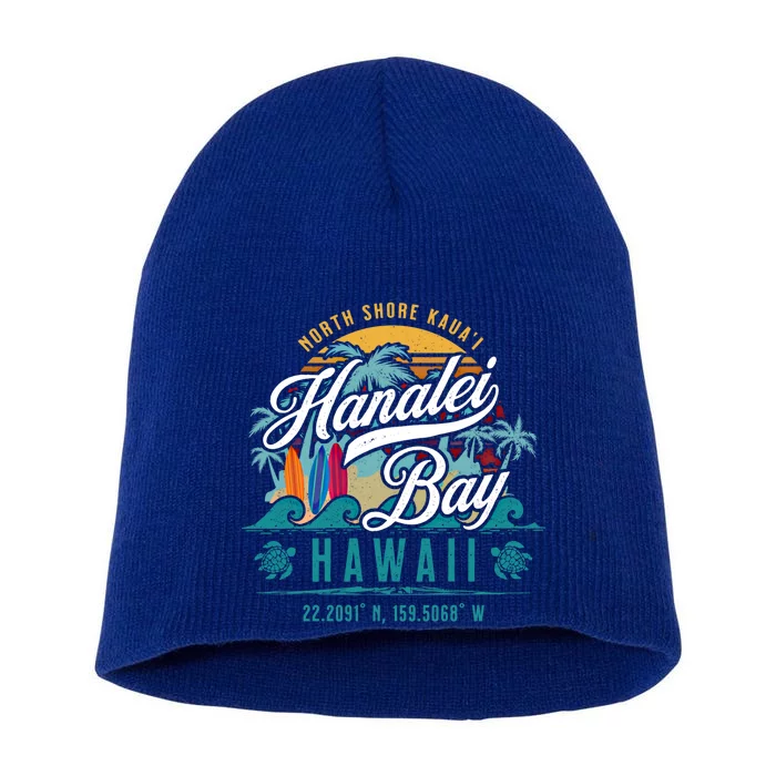 Hanalei Bay North Shore Kauai Hawaii Retro Sun Surf Fishing Meaningful Gift Short Acrylic Beanie