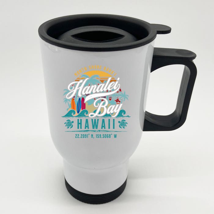 Hanalei Bay North Shore Kauai Hawaii Retro Sun Surf Fishing Meaningful Gift Front & Back Stainless Steel Travel Mug