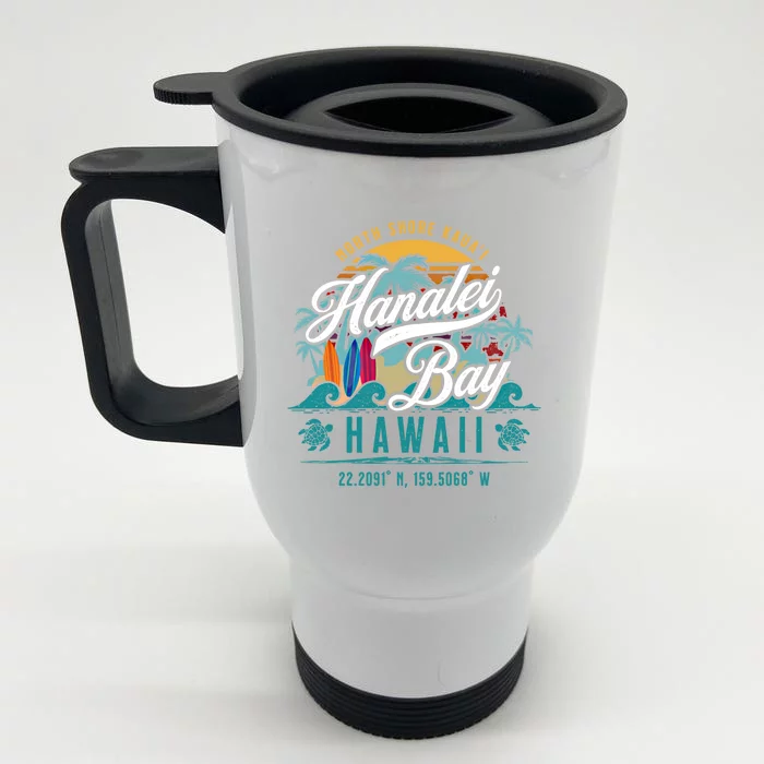 Hanalei Bay North Shore Kauai Hawaii Retro Sun Surf Fishing Meaningful Gift Front & Back Stainless Steel Travel Mug