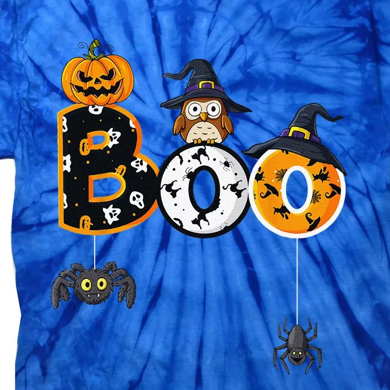 Halloween Boo Owl With Witch Hat Spiders Tie-Dye T-Shirt