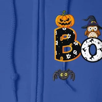 Halloween Boo Owl With Witch Hat Spiders Full Zip Hoodie