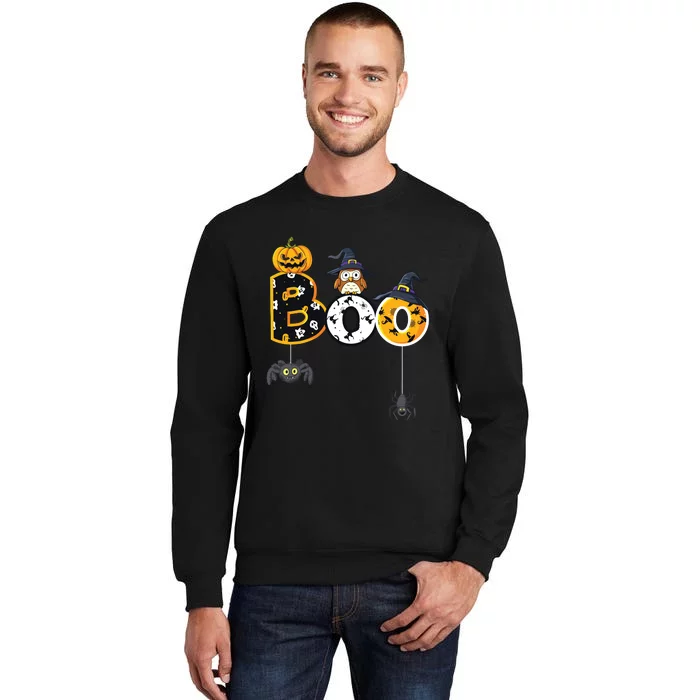 Halloween Boo Owl With Witch Hat Spiders Boy Girls Kids Tall Sweatshirt