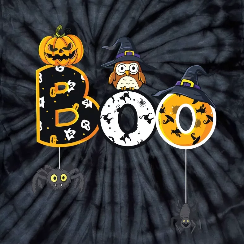 Halloween Boo Owl With Witch Hat Spiders Boy Girls Kids Tie-Dye T-Shirt