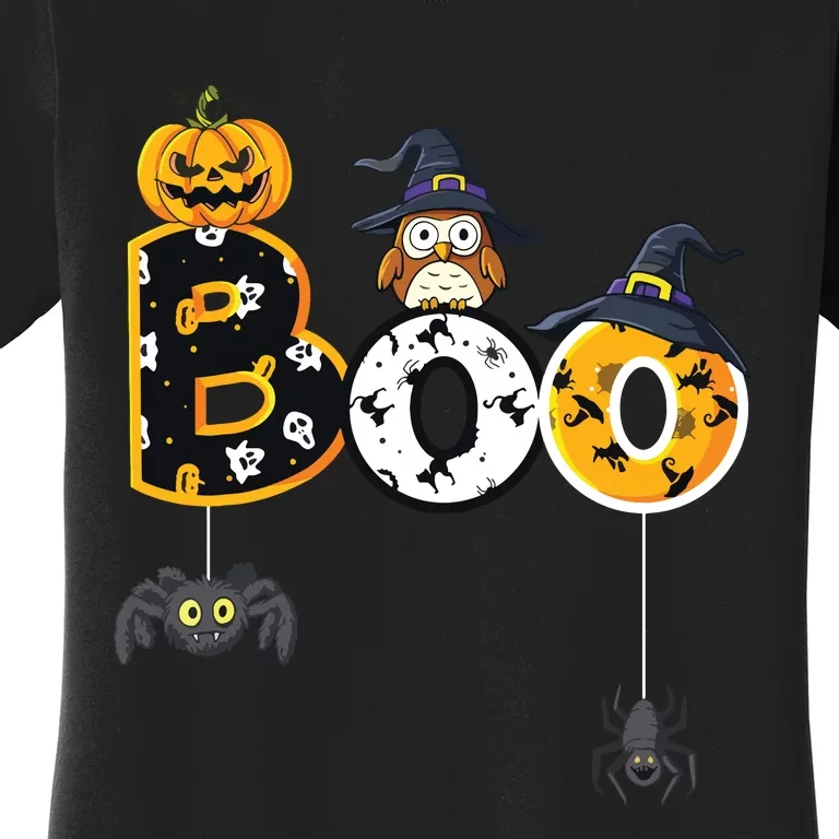 Halloween Boo Owl With Witch Hat Spiders Boy Girls Kids Women's T-Shirt