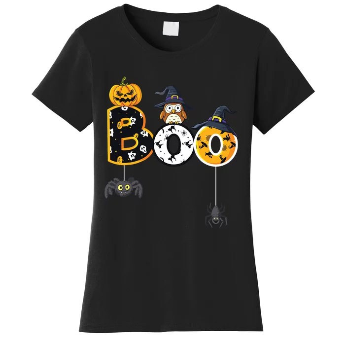 Halloween Boo Owl With Witch Hat Spiders Boy Girls Kids Women's T-Shirt