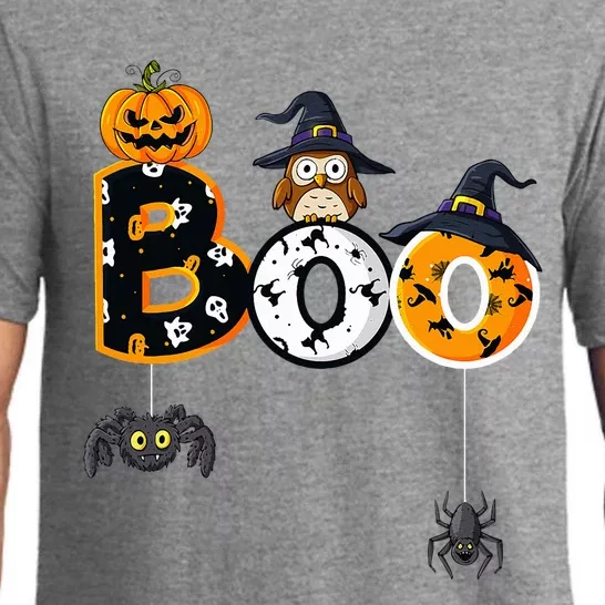 Halloween Boo Owl With Witch Hat Spiders Pajama Set