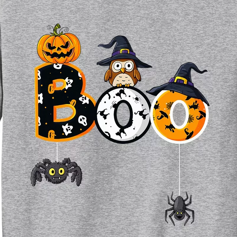 Halloween Boo Owl With Witch Hat Spiders Tall Sweatshirt