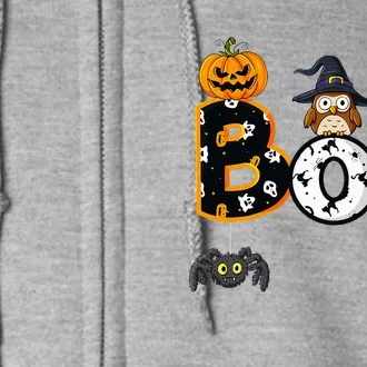 Halloween Boo Owl With Witch Hat Spiders Full Zip Hoodie