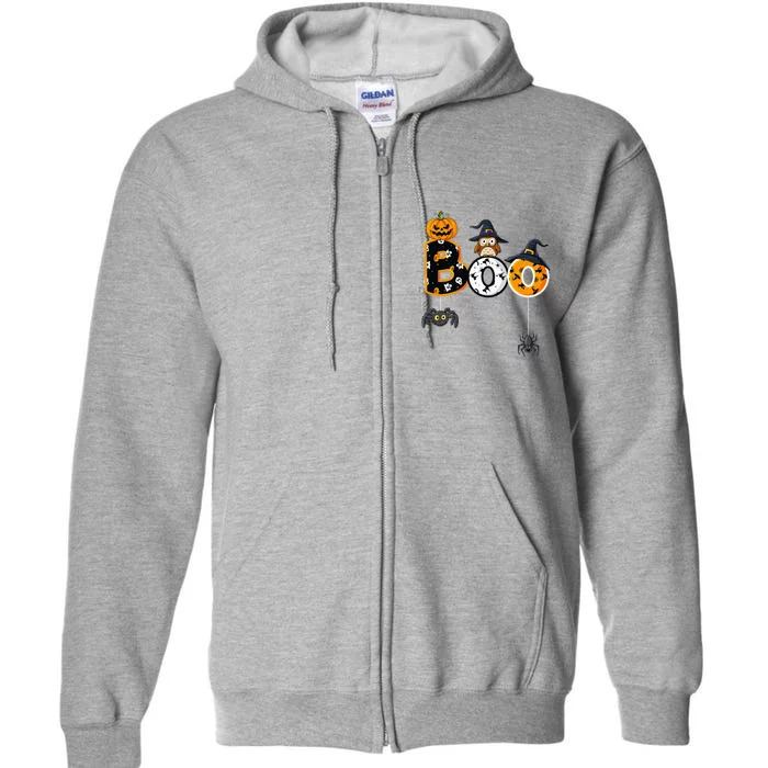 Halloween Boo Owl With Witch Hat Spiders Full Zip Hoodie