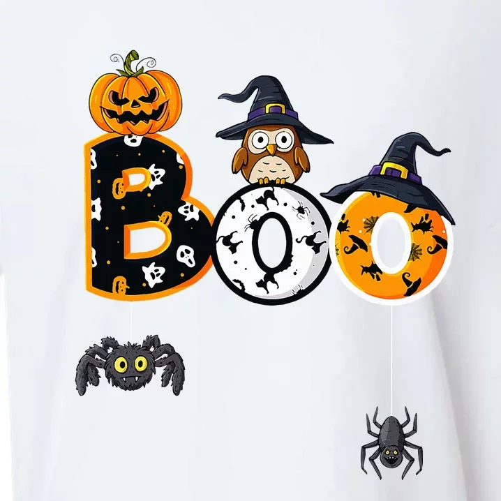 Halloween Boo Owl With Witch Hat Spiders Sueded Cloud Jersey T-Shirt