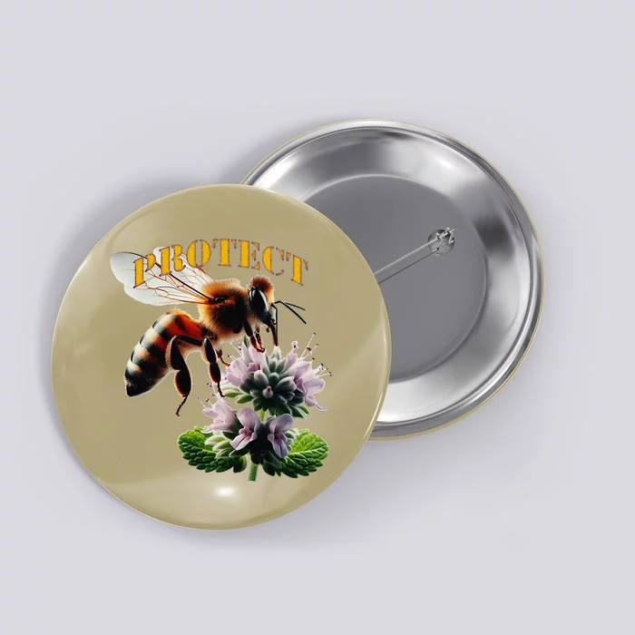 Honey Bee On Mint. Protect! Button