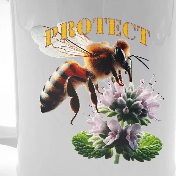 Honey Bee On Mint. Protect! Front & Back Beer Stein