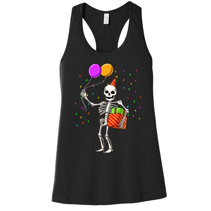 Halloween Birthday Party Outfit Skeleton Birthday Party Women's Racerback Tank