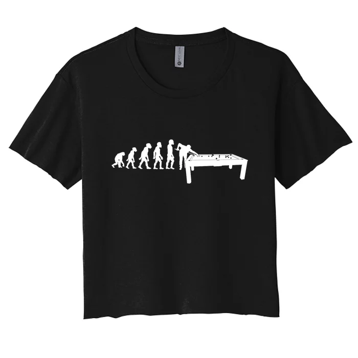 Human Billiards Player Evolution Funny 8 Ball Pool Cue Stick Gift Women's Crop Top Tee