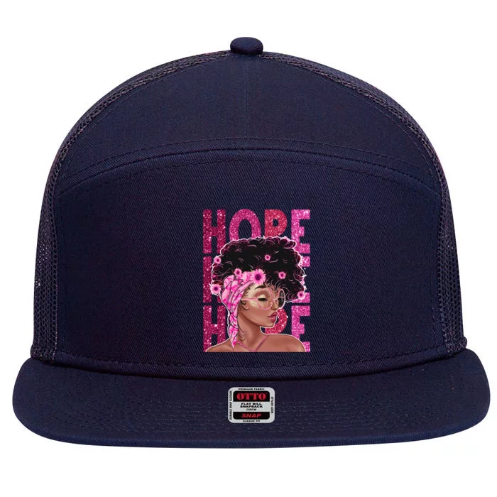 Hope Black Pink Ribbon Sunflower Breast Cancer Warrior Gift 7 Panel Mesh Trucker Snapback Hat