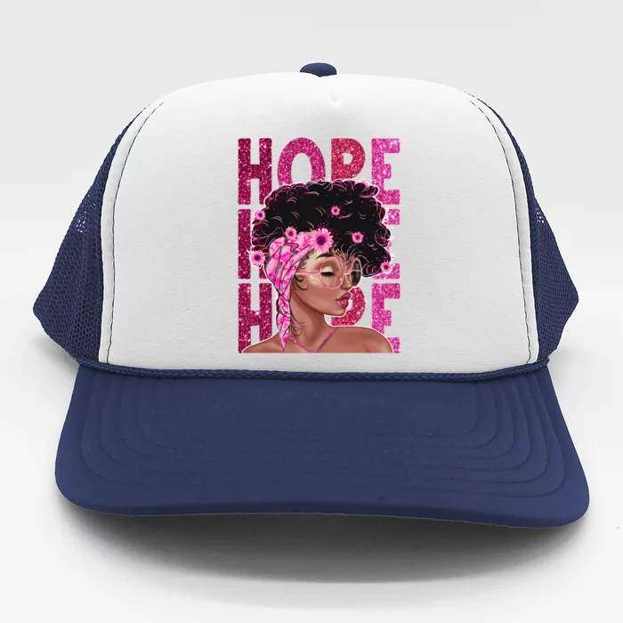 Hope Black Pink Ribbon Sunflower Breast Cancer Warrior Gift Trucker Hat