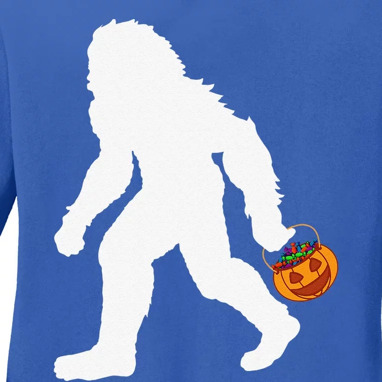 Halloween Bigfoot Pumpkin Apparel Fun Sasquatch Ladies Long Sleeve Shirt