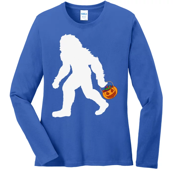 Halloween Bigfoot Pumpkin Apparel Fun Sasquatch Ladies Long Sleeve Shirt