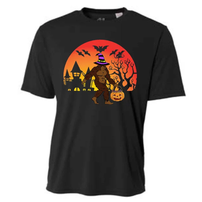 Halloween Bigfoot Pumpkin Candy Basket Cooling Performance Crew T-Shirt