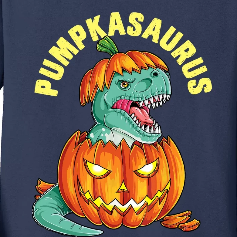 Halloween Boys  Pumpkasaurus Dinosaur Pumpkin Funny T rex Kids Long Sleeve Shirt