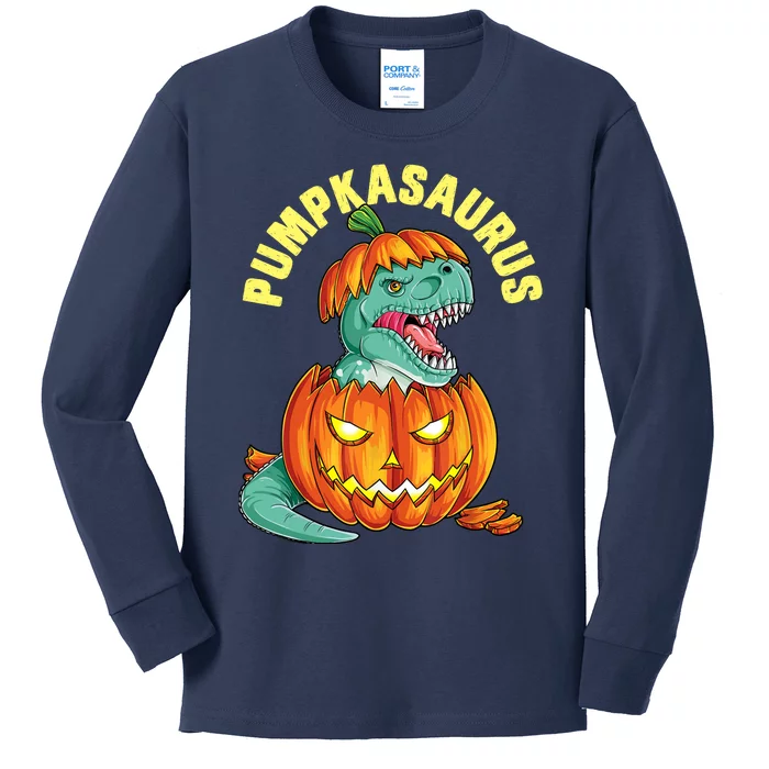 Halloween Boys  Pumpkasaurus Dinosaur Pumpkin Funny T rex Kids Long Sleeve Shirt