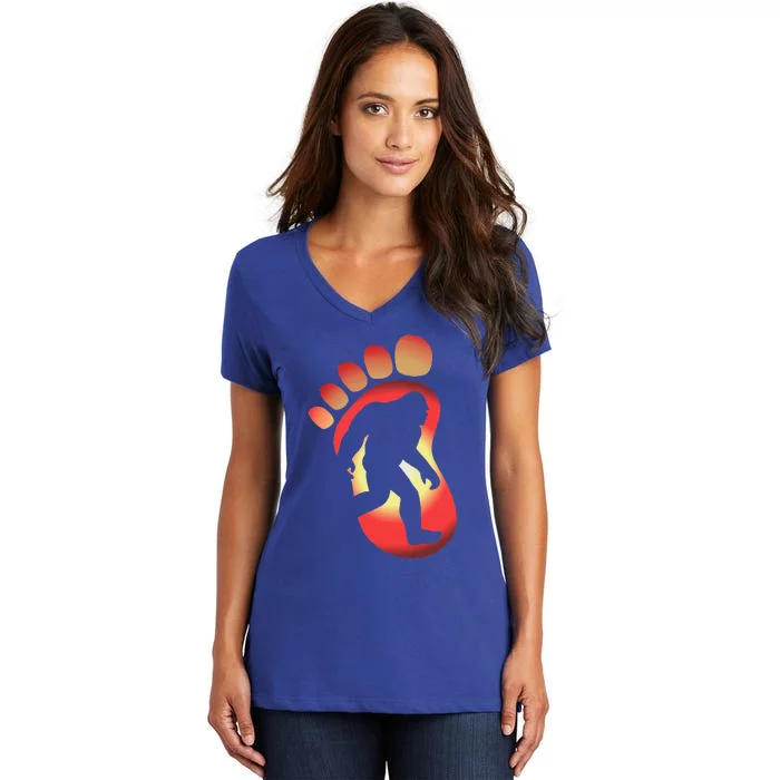 Halloween Bigfoot Pumpkin Silhouette Gift Women's V-Neck T-Shirt