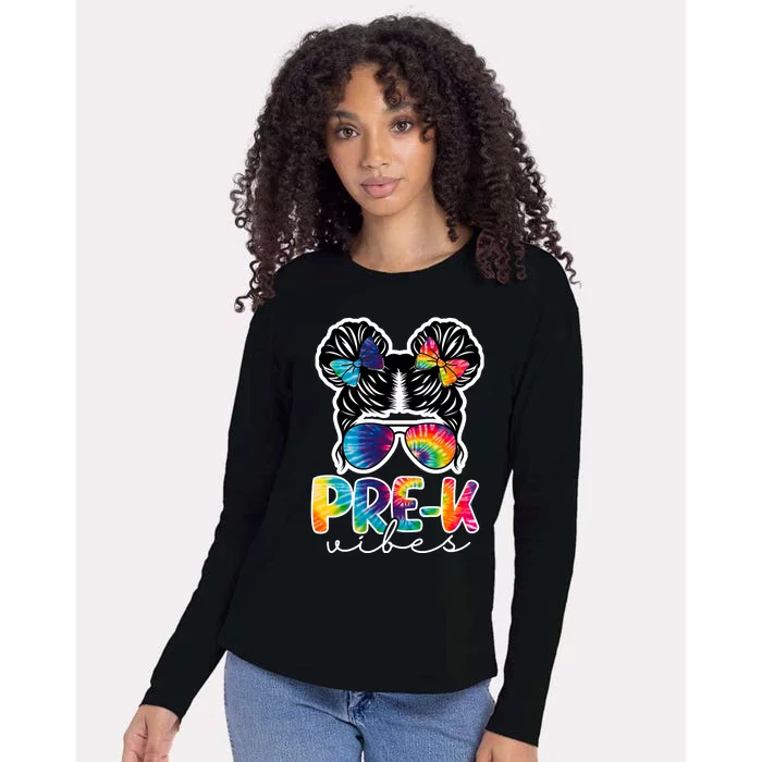 Hair Bun Pre K Vibes Back To School Womens Cotton Relaxed Long Sleeve T-Shirt