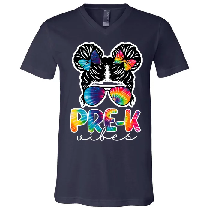 Hair Bun Pre K Vibes Back To School V-Neck T-Shirt