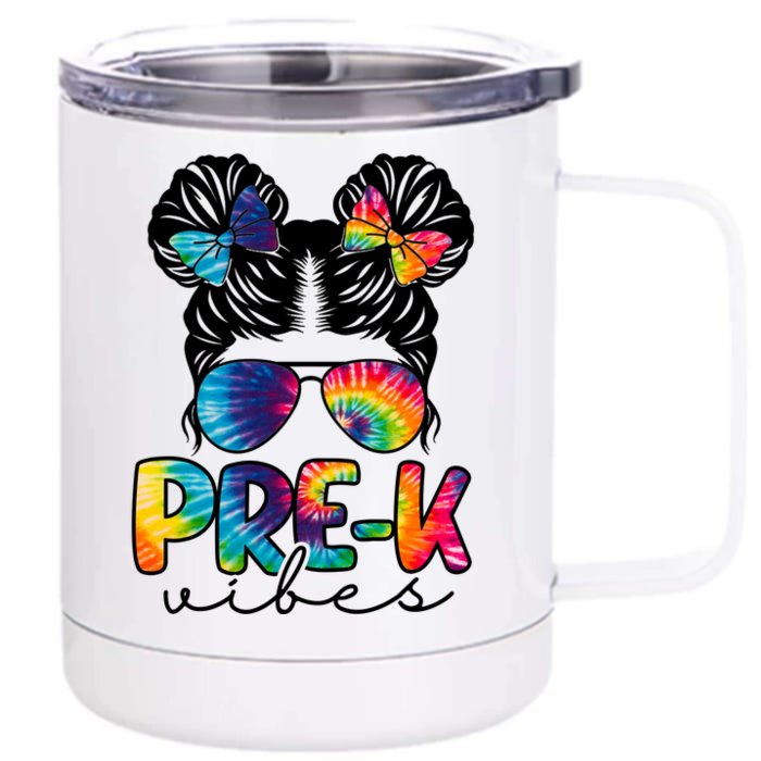 Hair Bun Pre K Vibes Back To School Front & Back 12oz Stainless Steel Tumbler Cup