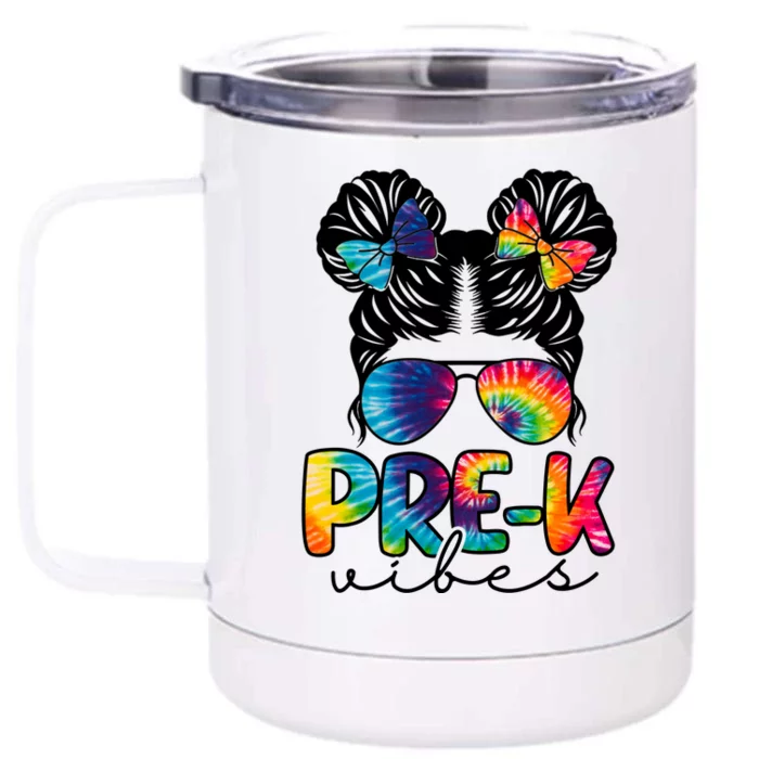 Hair Bun Pre K Vibes Back To School Front & Back 12oz Stainless Steel Tumbler Cup